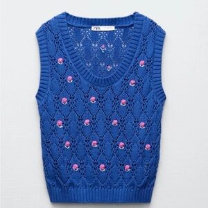 Zara Blue Knit Vest with Pink Accents